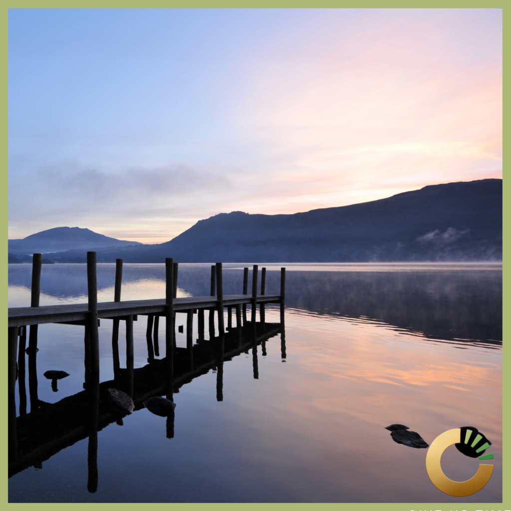 a lake at sunset